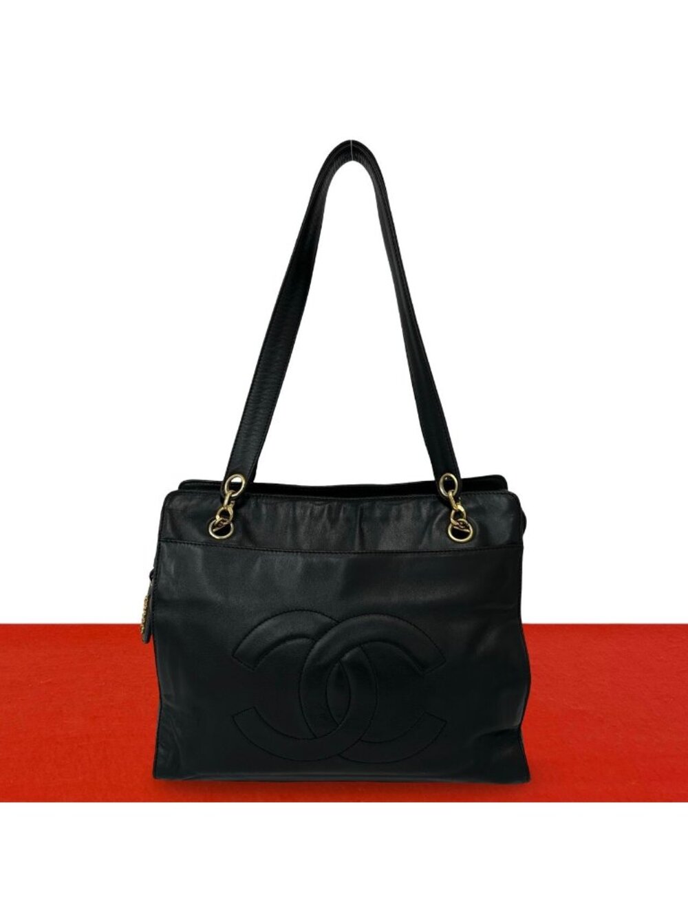 Chanel Seal Present 3 Vintage CC Logo Lambskin Shoulder Bag Mini Tote Black